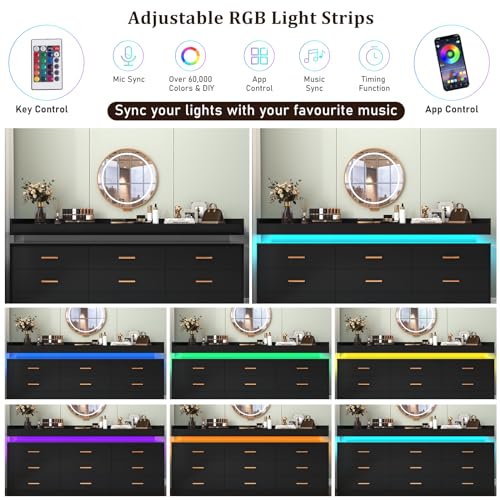 9 Drawer Dresser with LED Light and Charging Station, view 7