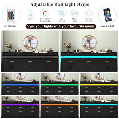 9 Drawer Dresser with LED Light and Charging Station, view 7