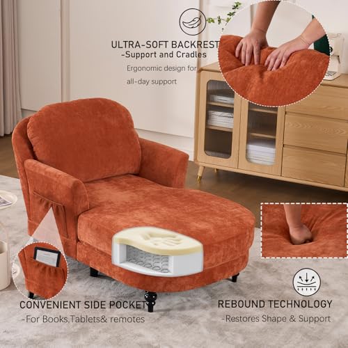 59.8" Chaise Lounge Chair Indoor, Chenille Reading Chairs, view 5