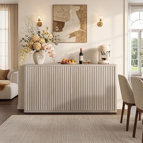 Buffet Cabinet with Storage Accent Sideboard with 4 Doors 66.3" Wide Fluted, view 4