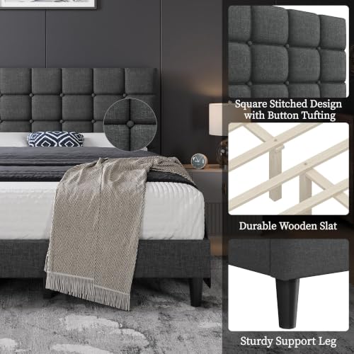 Yaheetech Queen Size Upholstered Tufted Bed Frame with Headboard, view 6