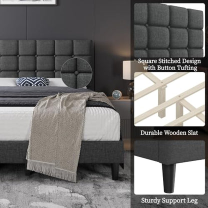 Yaheetech Queen Size Upholstered Tufted Bed Frame with Headboard, view 6