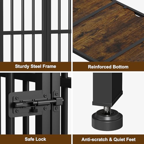 43" Foldable Dog Crate Furniture for Large Dogs, Brown（DC108）, view 7