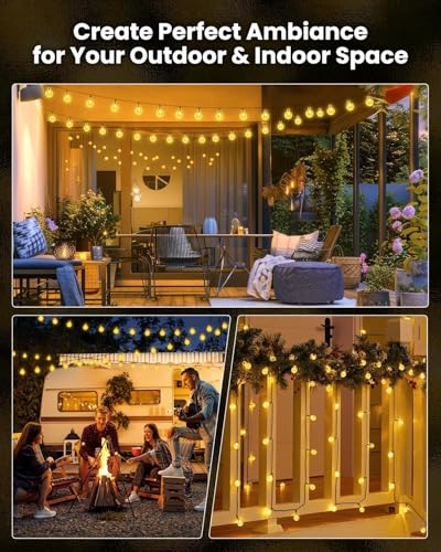 Solar String Lights Outdoor Waterproof, 2 Pack Total 120 LED 73 FT, Solar Powered Patio Lights with 8 Lighting Modes for Garden Yard Porch Wedding Party Decor (Warm White)
