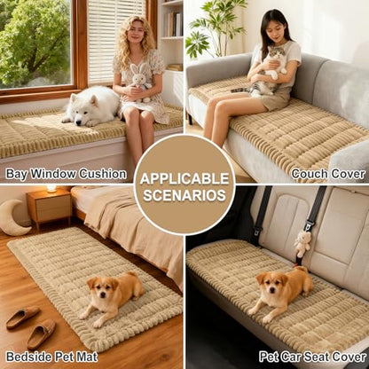 Couch Cover for Dogs Washable, Non Slip Thick Flannel Sofa Protector, Pet Friendly Plush Furniture Cover for Sectional Sofa & Loveseat (Camel, 27.6" x 59")