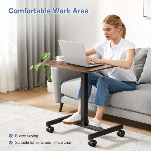 Mobile Rolling Desk with Wheels, Small Standing Desks Rustic Brown, view 7