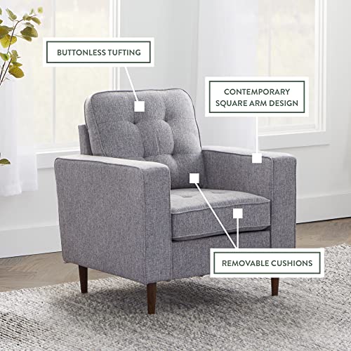 Lynnwood Upholstered Accent Chair - Living Room Furniture - Office - Bedroom - Mid-Century Modern Design - Armchair - Buttonless Tufting - Simple Assembly - Solid Frame - Light Gray