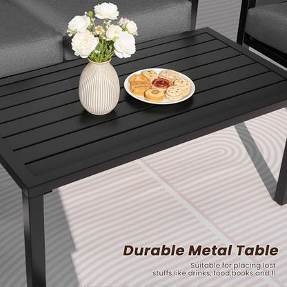 Outdoor Patio Furniture 4 Pieces Set, Modern Patio Conversation Sets, Outdoor Sectional Metal Sofa with 5.5 Inch Cushion and Coffee Table,Black