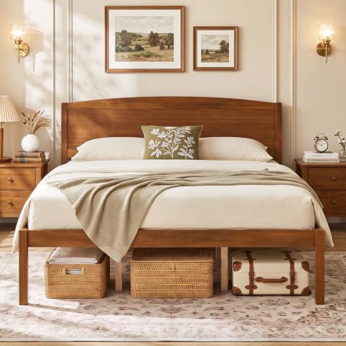 Queen Wooden Bed with Curved Headboard, view 2