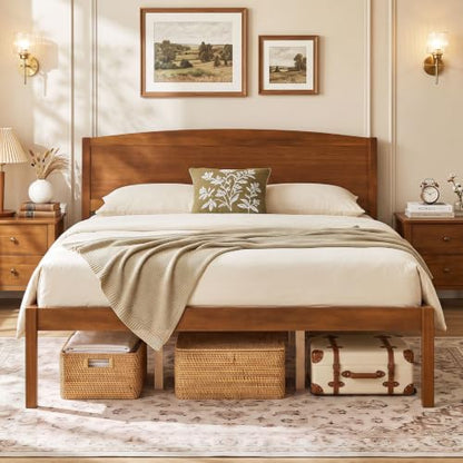 Queen Wooden Bed with Curved Headboard, view 2