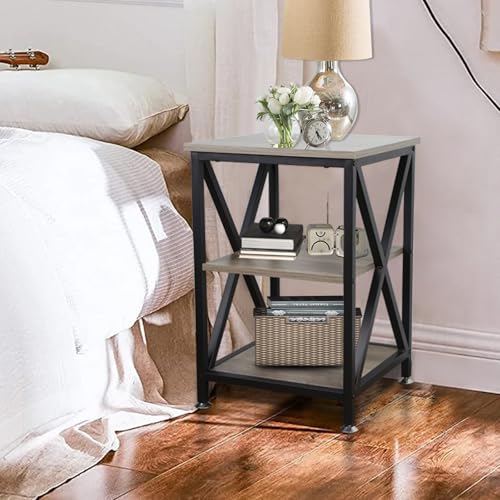 End Tables Living Room Set of 2, 16" D x 16" W x 24" H, Indoor End Tables Living Room with Storage Shelf, Square End Table Set of 2, X-Shaped Night Stands for Bedroom, Farmhouse Wood Side Tables