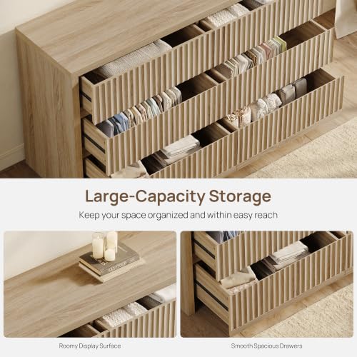 Fluted 6 Drawer Dresser for Bedroom– 55.2''W Large Chest of Drawers, view 5
