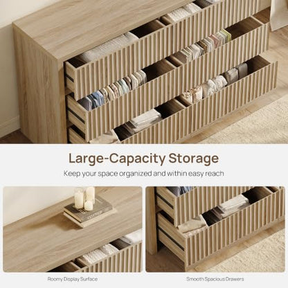 Fluted 6 Drawer Dresser for Bedroom– 55.2''W Large Chest of Drawers, view 5