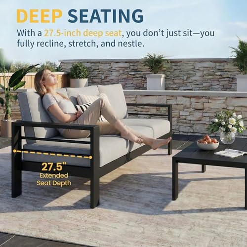 Aluminum Patio Furniture Set, All Weather Patio Sofa with 10" Back Cushion, view 4
