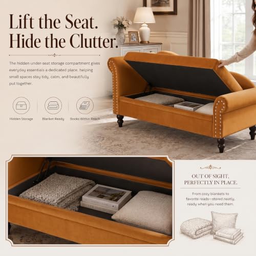 64.5" Velvet Chaise Lounge Chair with Storage, view 6