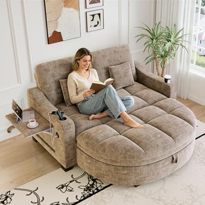60” Loveseat Chaise Lounge Chair with Ottoman, view 2