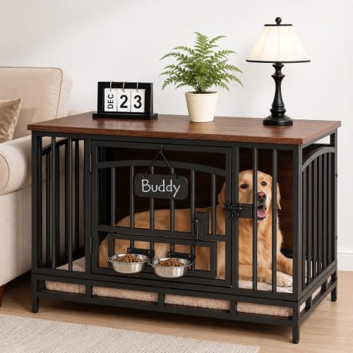 41.3" Heavy Duty Foldable Dog Crate Furniture for Medium Dogs, view 4