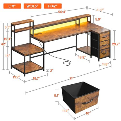 EnHomee71 L Shaped Computer Desk with Drawers,Printer Shelf for Home Office, view 3