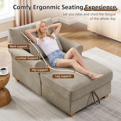 63.39" Oversized Chaise Lounge Chair with Storage, Chenille Camel, view 6