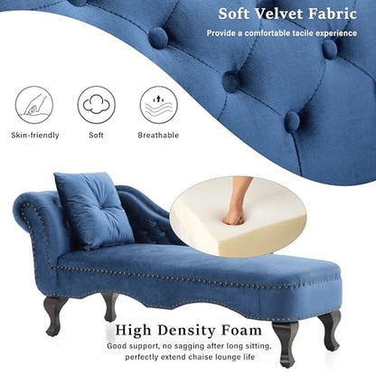 62'' Velvet Chaise Lounge Indoor with 1 Pillow and Nailhead Trim, view 5