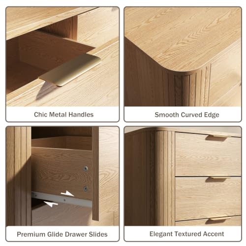 6 Drawer Dresser for Bedroom, 47'' Wide Chest of Drawers, Natural Oak, view 5