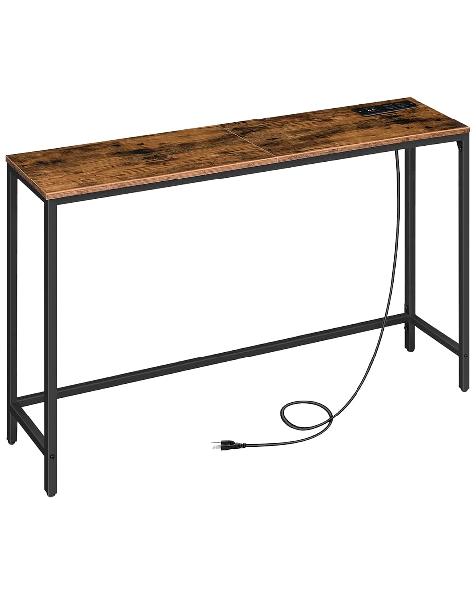 47.2" Console Table with Power Outlets and USB Ports, Sofa Narrow Entryway Table with Charging Station, Behind Couch Table, Hallway, Foyer, Living Room, Bedroom, Rustic Brown BF301XG01G1