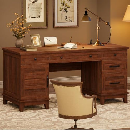 60" Farmhouse Executive Desk with File Drawers, Rustic Brown, view 5