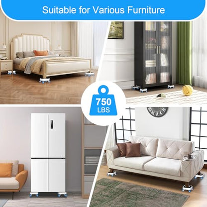 New Upgrade Furniture Sliders, Furniture Movers with Wheels, Furniture Lift Mover Tool Set with 360° Rotatable Wheels, Furniture Dolly for Moving Heavy Duty Sofa, Bed, Load Capacity Up to 750lb