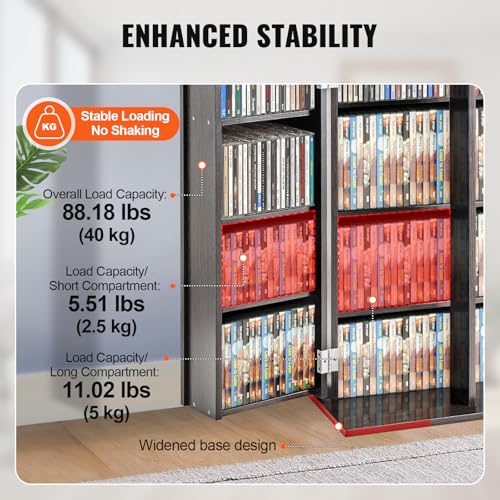 Media Storage Cabinet, DVD Cabinet with Doors and Shelves, CD Storage, view 6