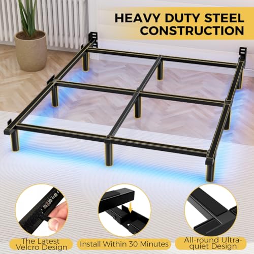 Full Bed Frame with LED Lights, 7 Inch Heavy Duty Metal Base for Box Spring, view 7