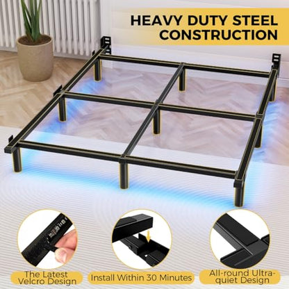 Full Bed Frame with LED Lights, 7 Inch Heavy Duty Metal Base for Box Spring, view 7