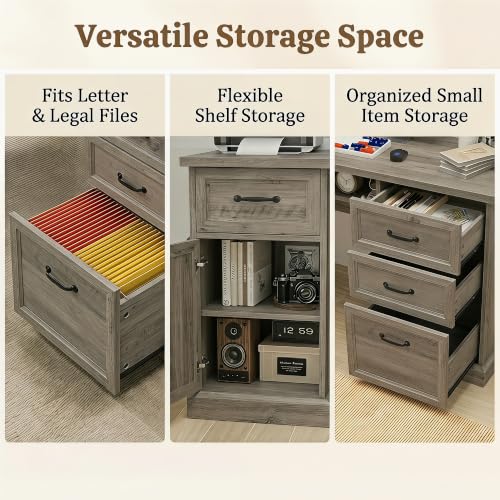 L Shaped Executive Desk with Storage, 4 Drawers, Grey, view 6