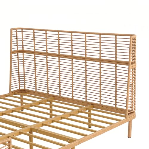 Boho Rattan California King Bed Frame with Headboard, Natural Finish, view 7