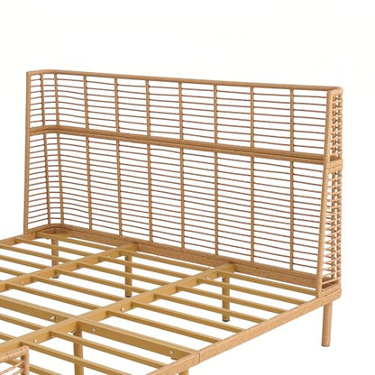 Boho Rattan California King Bed Frame with Headboard, Natural Finish, view 7
