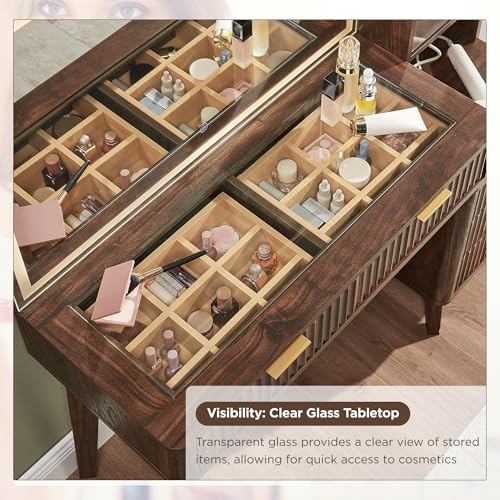 48" Fluted Makeup Vanity Desk with 36" Lighted Mirror, Dark Walnut, view 6