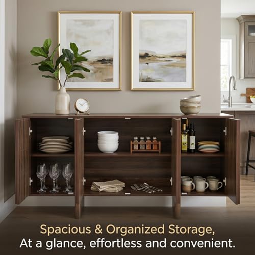 Walnut Wooden Buffet Cabinet with Storage, 64" Large Sideboard Cabinet, view 4