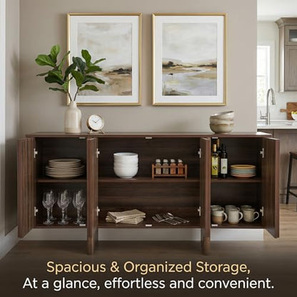 Walnut Wooden Buffet Cabinet with Storage, 64" Large Sideboard Cabinet, view 4