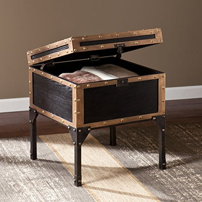 Drifton Travel Trunk End Table - Transitional Design, Black Metal and Wood - Ideal for Living Room, Bedroom (CK3182)