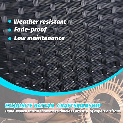 3 Pieces Outdoor Patio Furniture Set, Small Wicker Bistro Conversation Set for Porch and Balcony, All Weather PE Rattan Chairs with Table, Backyard Garden Furniture (Blue)