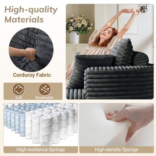 Oversized Round Chaise Lounge, 50" Boneless Chair, Dark Grey, view 4