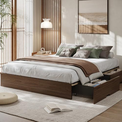 Wood Platform Bed Frame, California King Bed Frame with 2 Drawer, view 2