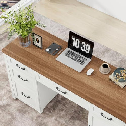 Farmhouse 61'' Executive Desk with 5 Drawers,Unique White, view 6