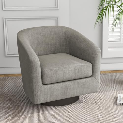 Swivel Accent Chairs Set of 2, Fabric Barrel Armchair, Khaki | Modern Upholstered Club Chair | Comfy Reading Seat with Removable Cushion | For Living Room, Bedroom, Office