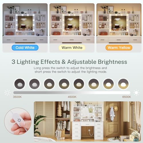 Vanity Desk with Mirror and Lights, Power Outlet, view 6