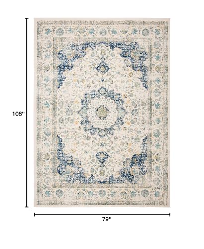 SAFAVIEH Evoke Collection Area Rug - 6'7" x 9', Ivory & Blue, Shabby Chic Oriental Medallion Design, Non-Shedding & Easy to Clean, Ideal for Living Room, Bedroom, Dining Space (EVK220C)
