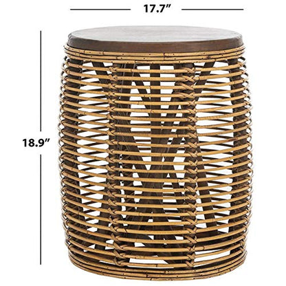 SAFAVIEH Furniture - Maui Rattan Drum Stool Table - Honey Brown-Wash & Teak Brown - Rattan - Coastal Woven Design - Fully Assembled - Ideal for Living Room, Bedroom, Patio - Fully Assembled (STL6500B)
