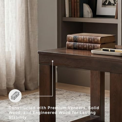Signature Design by Ashley Watson End Table, Classic Oversized 24 Inch Square Side Table, Made of Veneers, Wood and Engineered Wood, Distressed Mid-Century Sled Base, Dark Brown