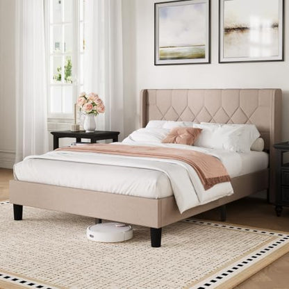 Queen Bed Frame with Headboard, Queen Size Bed Frame, view 4