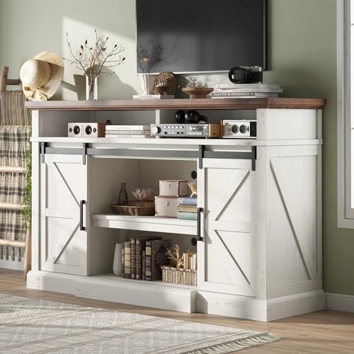 66" W Farmhouse TV Stand, Entertainment Center with Storage, White, view 2