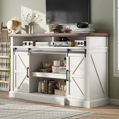 66" W Farmhouse TV Stand, Entertainment Center with Storage, White, view 2